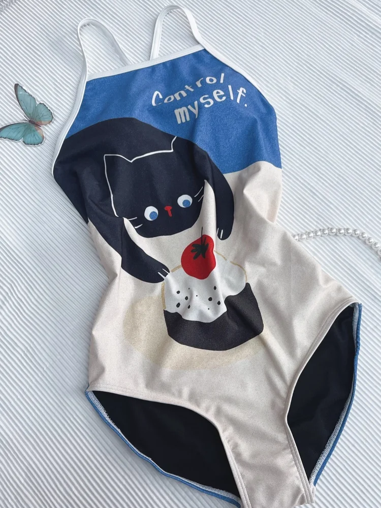 

Женский слитный купальник 2026: Новинка, сексуальный боди-купальник с кошачьим принтом, летний монокини без спинки для плавания и пляжа