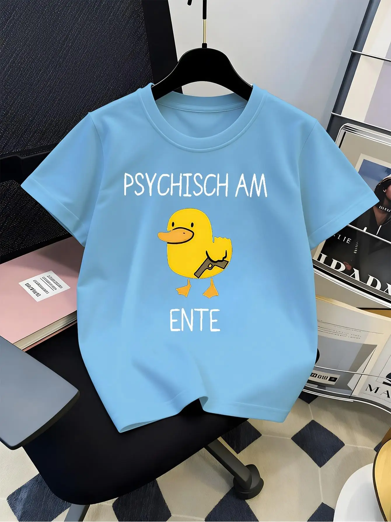 Psychisch Am Ente Funny Yellow Duck Graphic Tee Boys Girls Family Matching Casual Parent Kids German Quote Short Sleeve Outfit