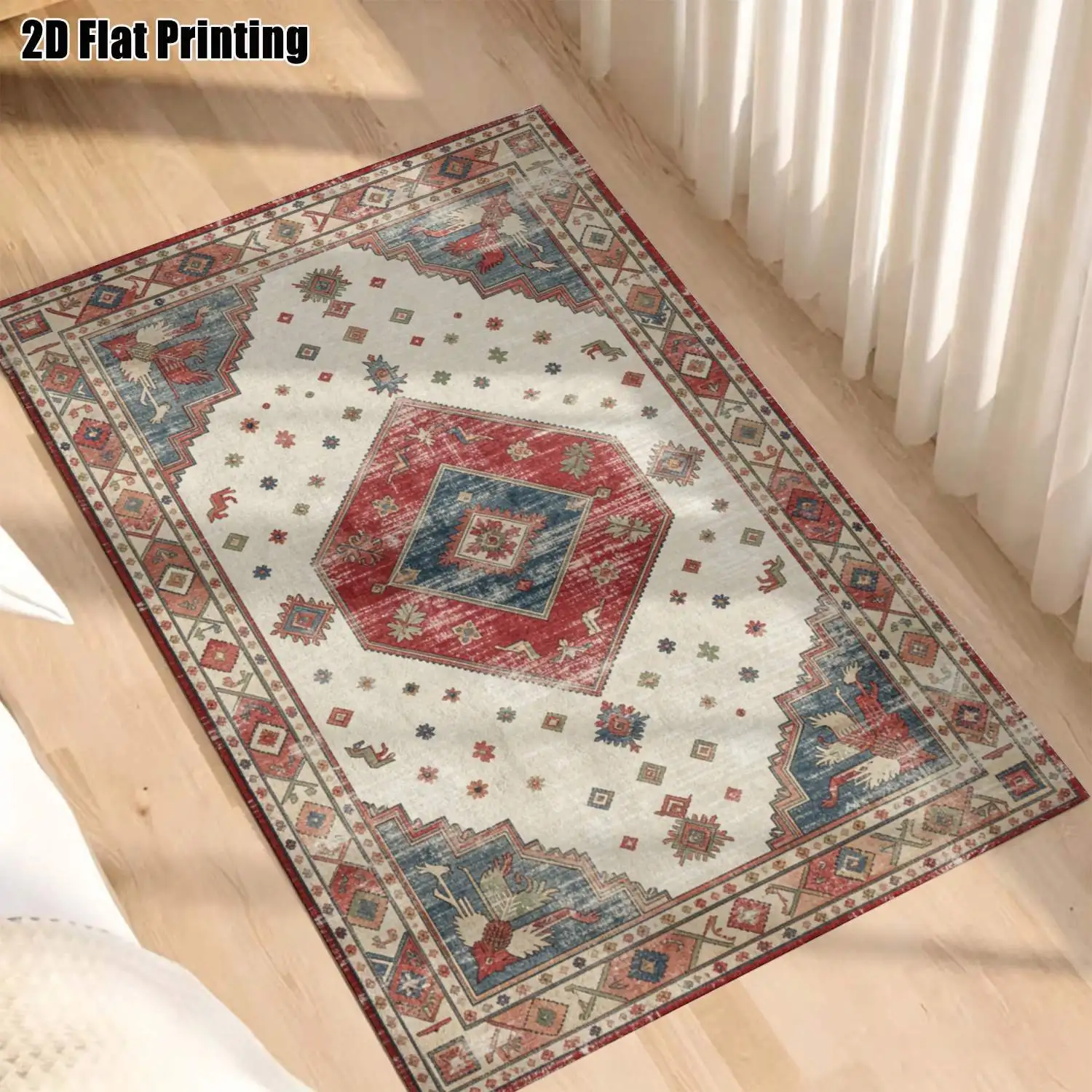 1Pc 2D Printed Gray-Brown Retro Scrolling Flower Carpet, Vintage/European/Minimalist Style, Home Decor, Multi-Size, Machine Washable, Multi-Scene Use