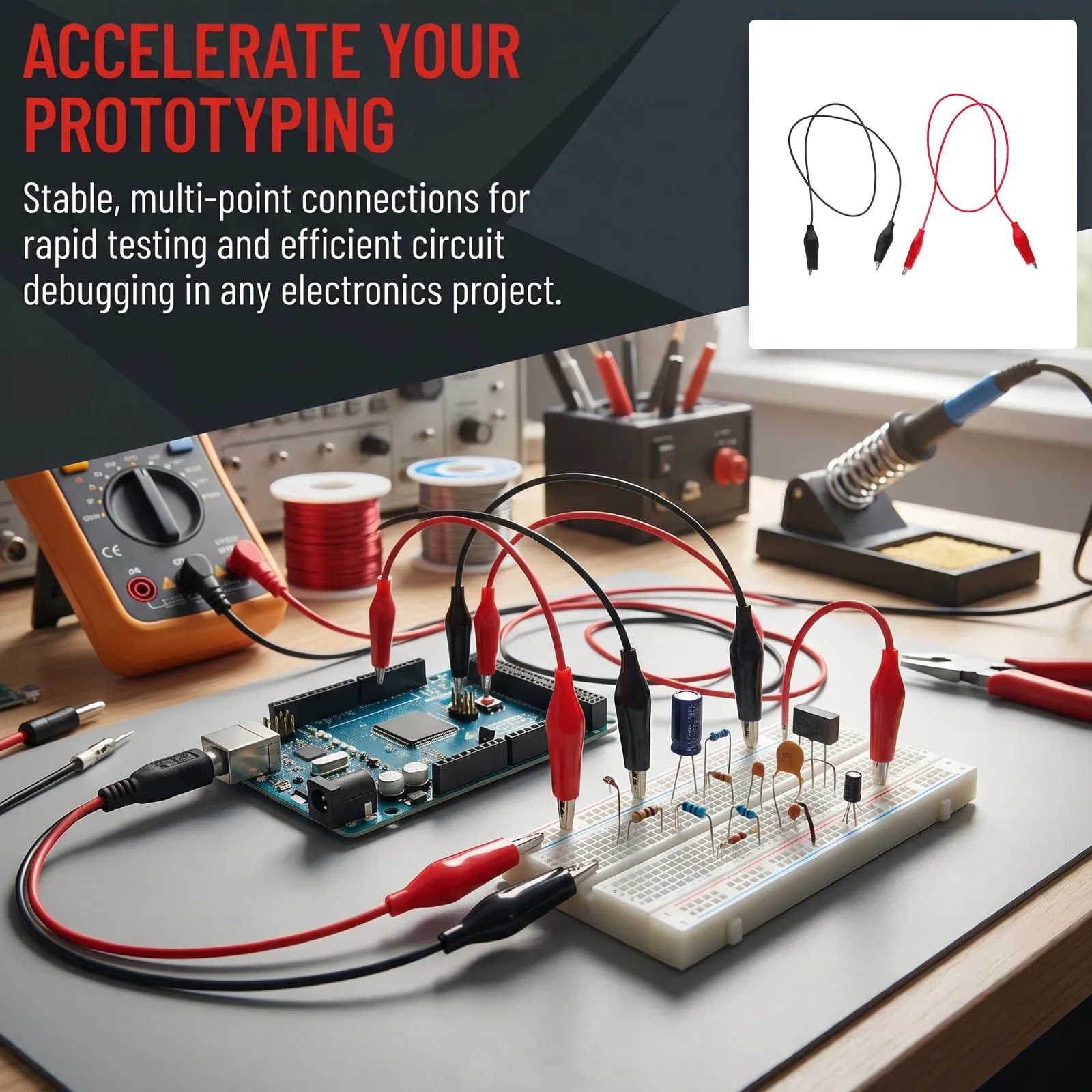 Double Ended Alligator Clip Test Leads 20 Pack Insulated Electrical Wires for Circuit Connections