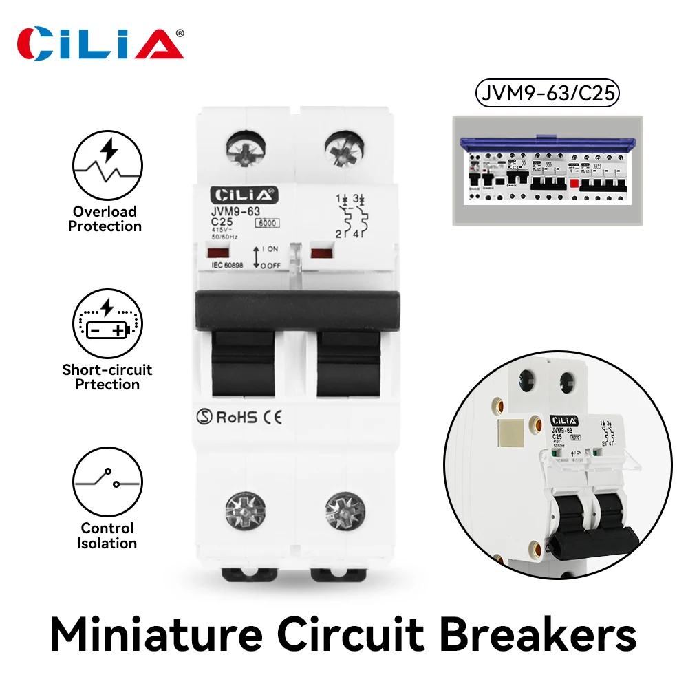 

Миниатюрный автоматический выключатель CILIA 1P + N, 2P, 10A 16A 20A 25A 32A, 120/240 В, 50/60 Гц MCB для монтажа на DIN-рейку, отключение переменного тока, сертификация CE