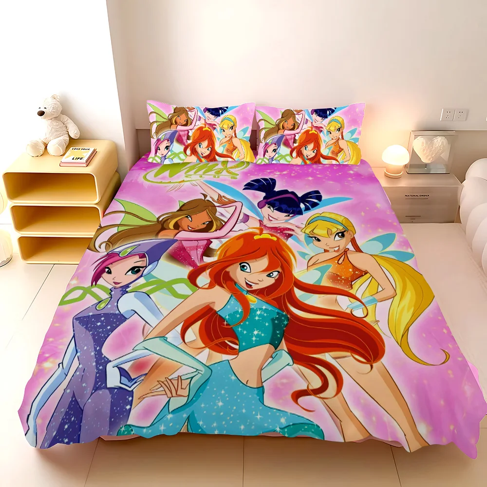 Duvet Cover Pillowcase Bedding Set Anime Girl W-Winx Clubs Boy Girl Bedroom Decoration Children Gift Single Double Large Size