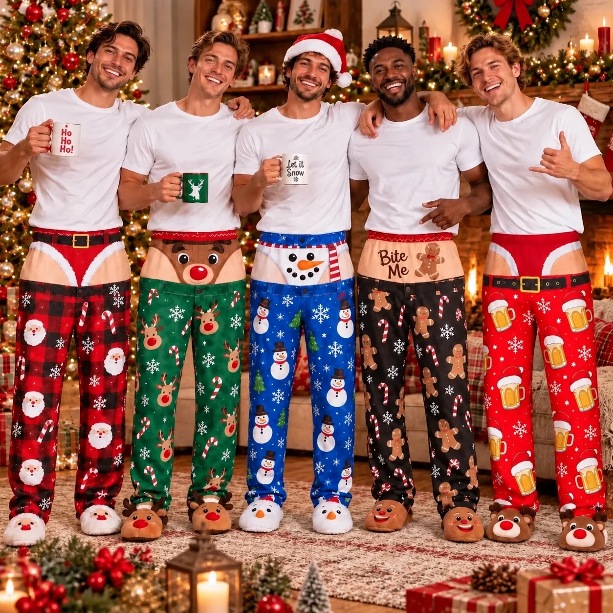 Men Christmas Funny Printed Pajama Pants Novelty Fake Suspender Waist Design Loose Soft Holiday Sleep Trousers Xmas Party Home