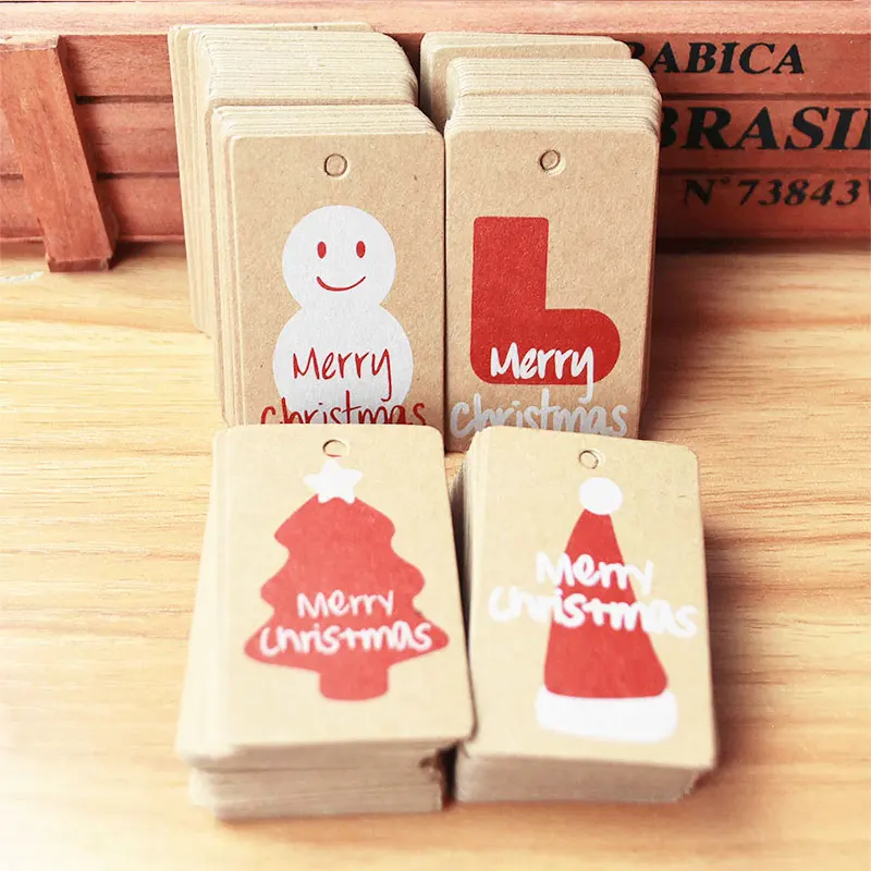 100pcs/lot Wesołych Świąt Kraft Paper Tags DIY Gift Label Hang Tags Gift Wrapping Supplies Party Favors Christmas Decoration