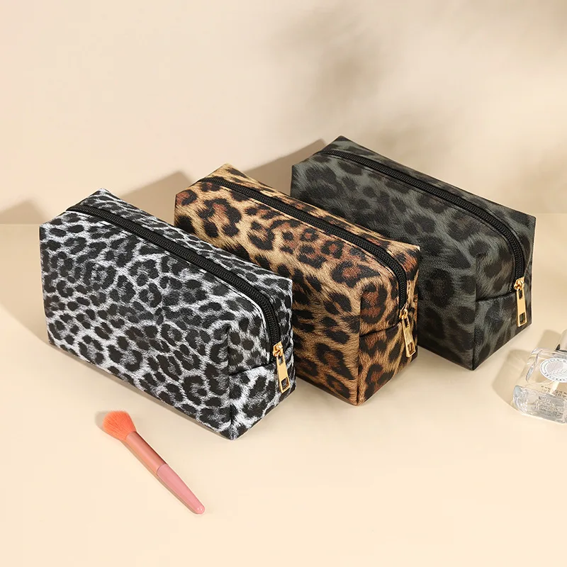 Travel PU Makeup Bag Women's Leopard Large Capacity Portable Zippe Storage Bag Purses Bathroom Washbag Cosmetic Bag