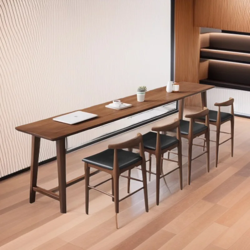 متجر مريح لشاي الحليب طاولة بار من الخشب الصلب نافذة مقهى تجارية طاولة عالية بار جدار طاولة طويلة 1219