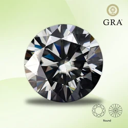 Moissanite Diamond Gray Color Round Cut Lab Grown Gemstone for DIY Advanced Jewelry Rings Earrings Making with GRA Certificate