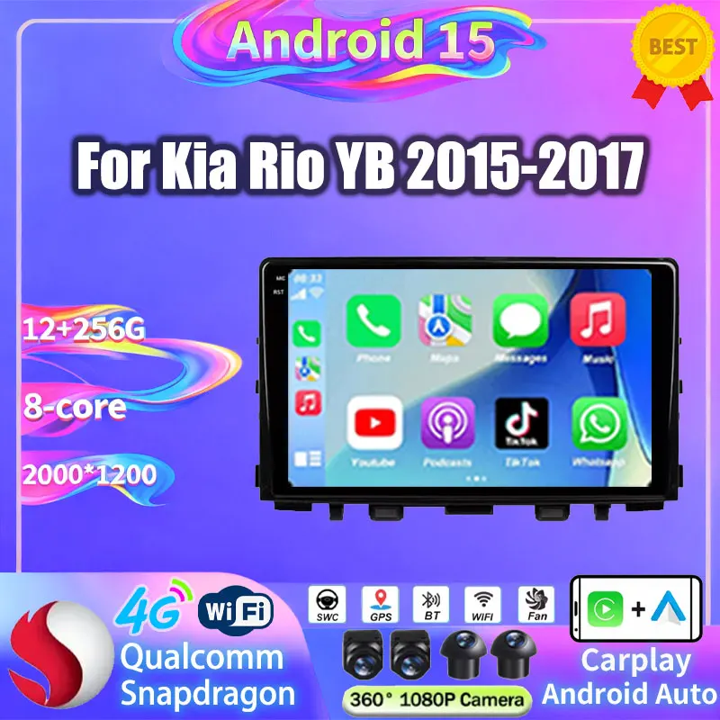 Android 15 Carplay Auto Car Radio For Kia RIO Stonic YB 2016 2017 2018 2019 2020 2021 2022 GPS Multimedia Video Player Stereo BT