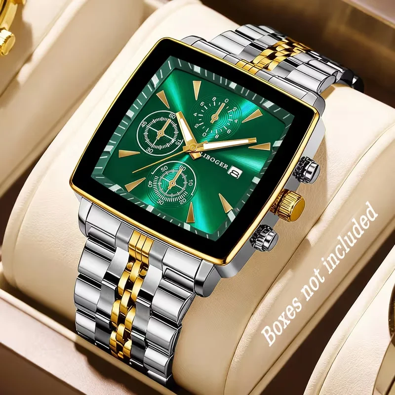 Luxury Men's Square Watch Stainless Steel Strap Men Business Quartz Wristwatches Relogio Masculino (Without Box)