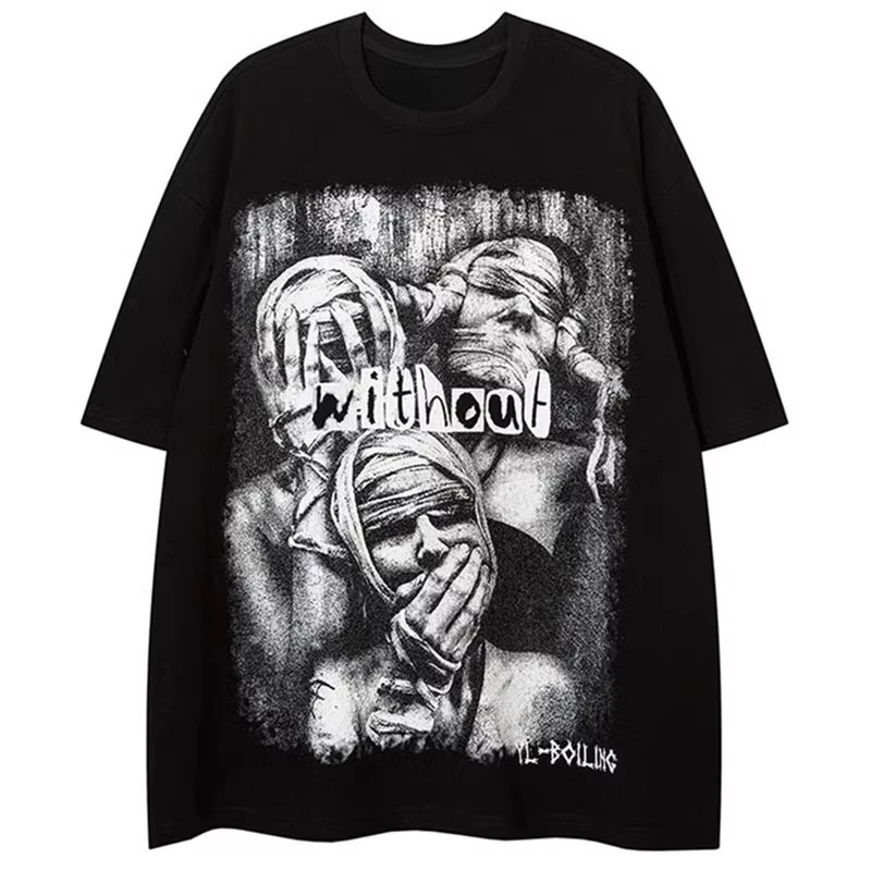 

American-style retro dark-themed short-sleeve T-shirt loose fit high-street trendy versatile top