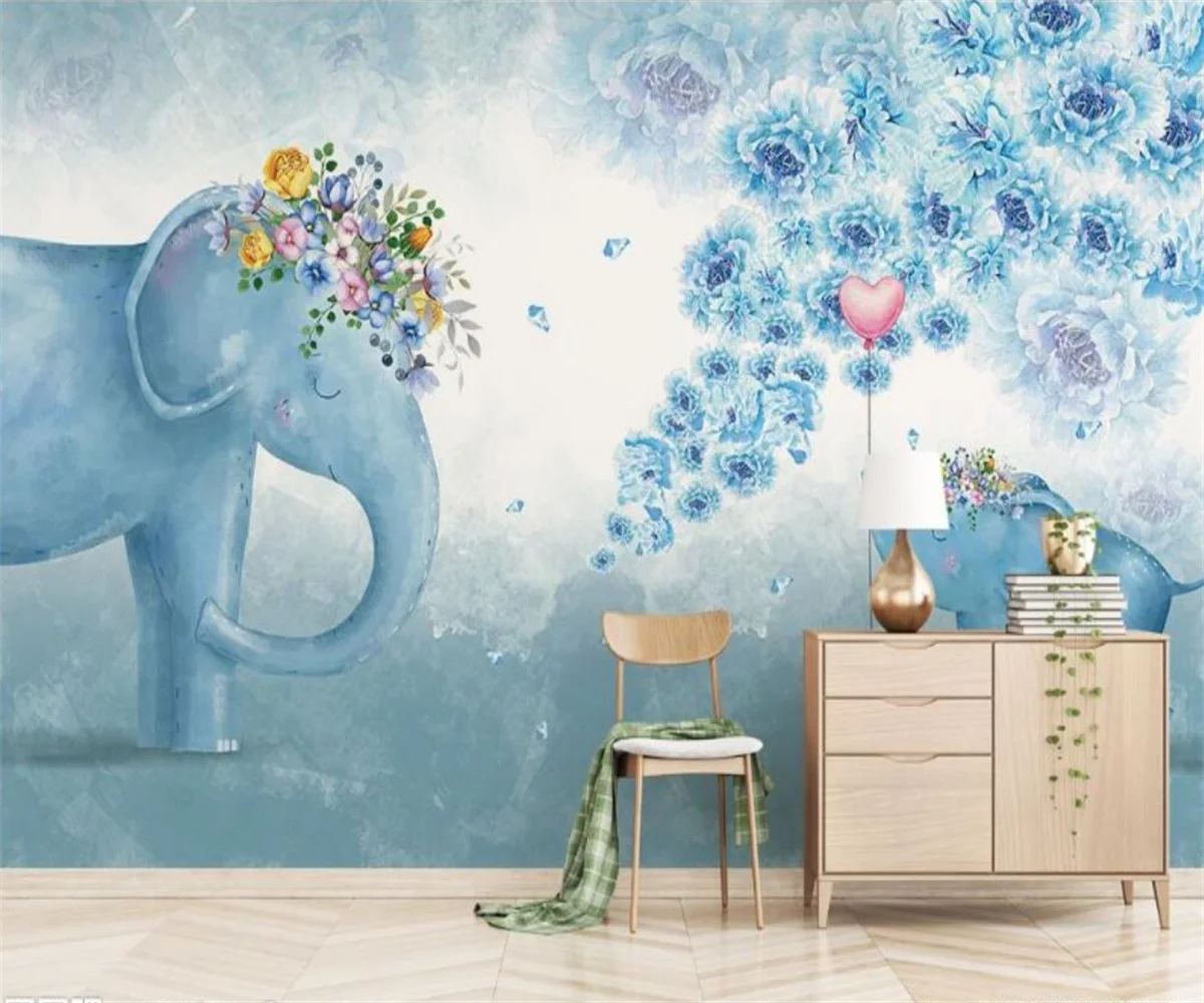 Customized wallpaper for walls 3 d  Cute cartoon elephant rabbit children room background wall wallpaper home decor papier peint