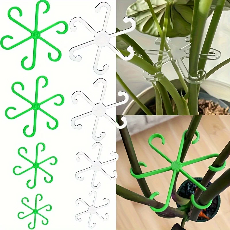 4 Plastic Plant Support Clips, Transparent Green Vine Climbing Frame, Adjustable Plant Stem Clips for Fixing and Upright Growth