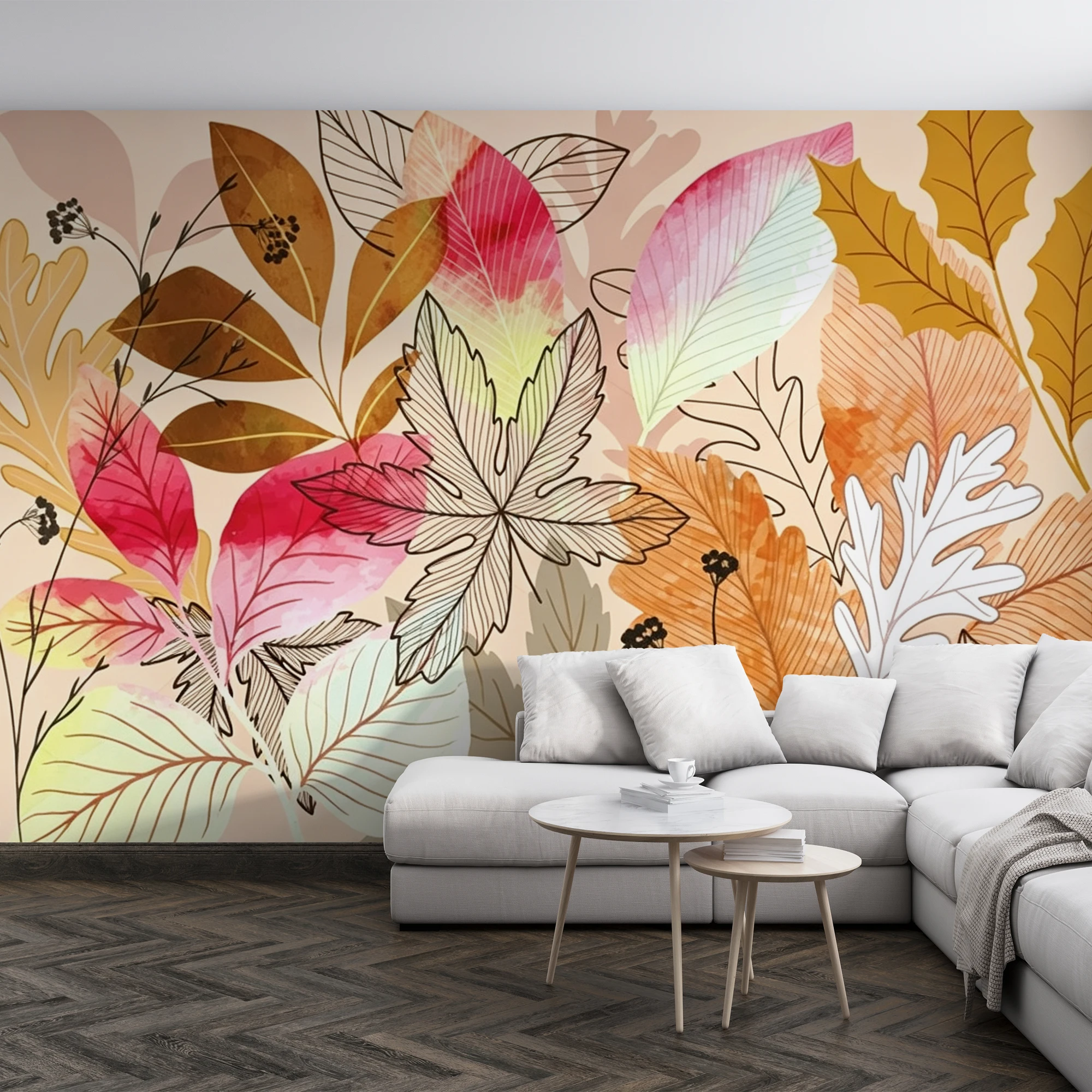 Custom 3DMural Wallpaper Watercolor Autumn Fall Leaves l And Stick Wall Mural Vintage Foliage For Living Room Bedroom Home Decor