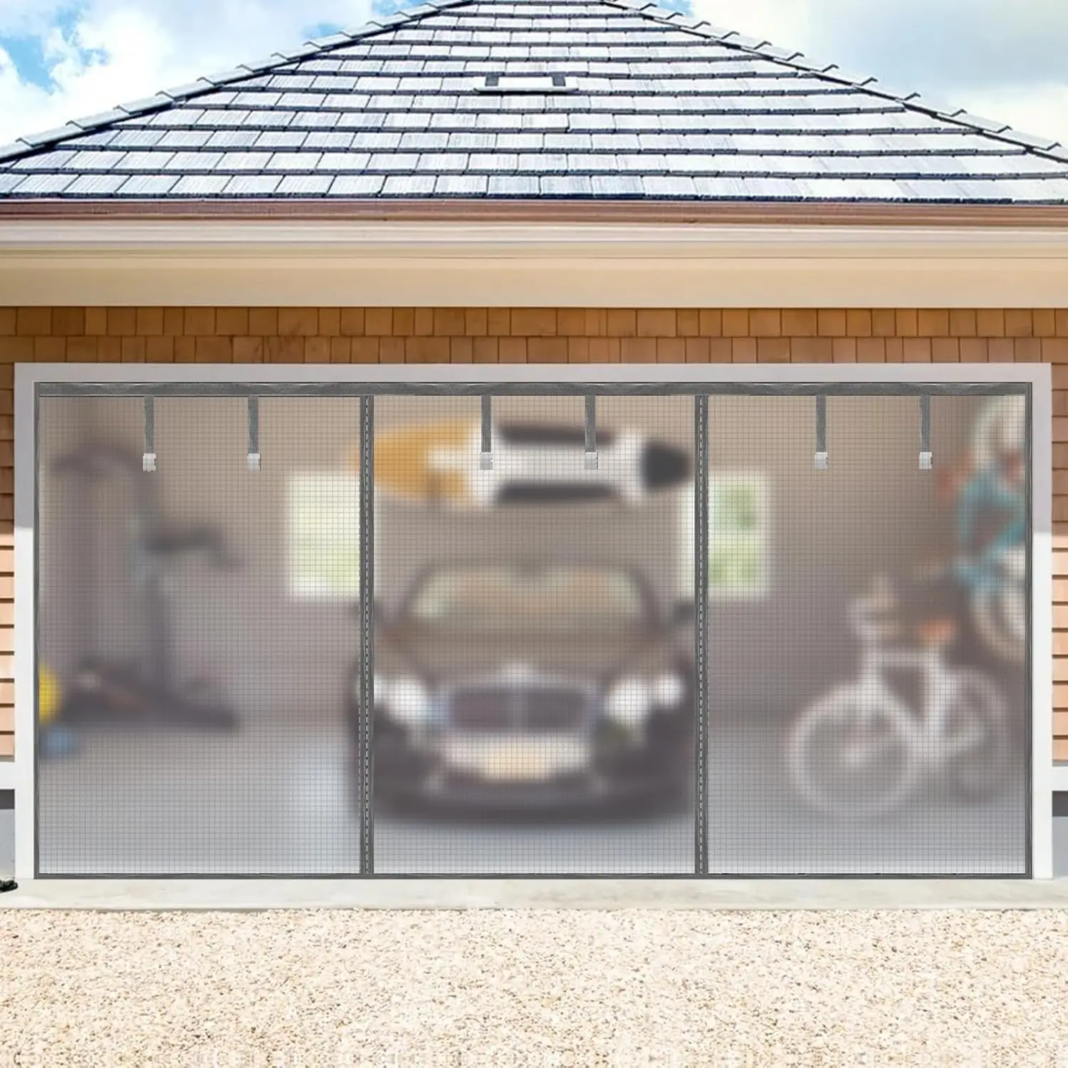 Garage Door Screen for 2 Car Garage,16X7Ft Heavy Duty Magnetic Garage Screen,Durable Nylon Screen Door Mesh,Tear-Resistant, P