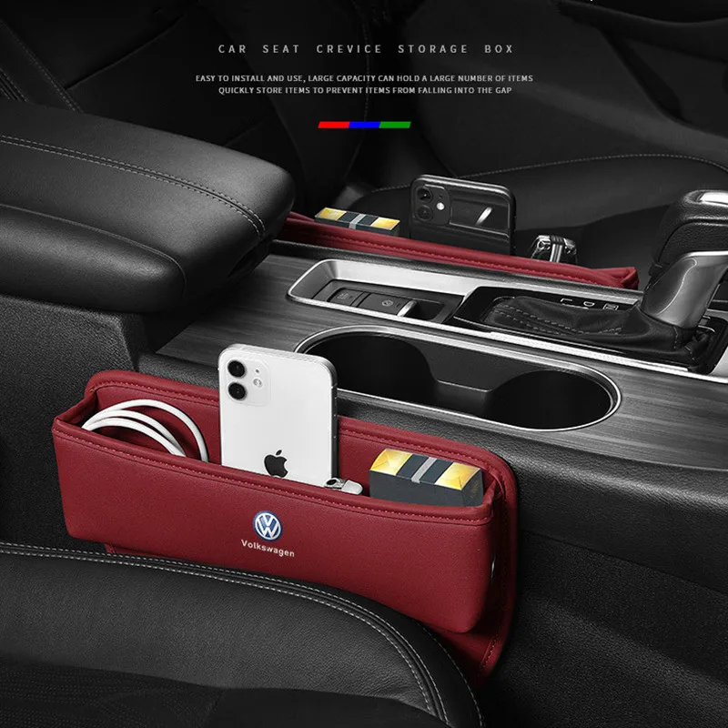 Valve Caps For VW Volkswagen Golf Polo Passat Jetta 1PCS Car Seat Gap Organizer Leather Storage Box NAHF-D754