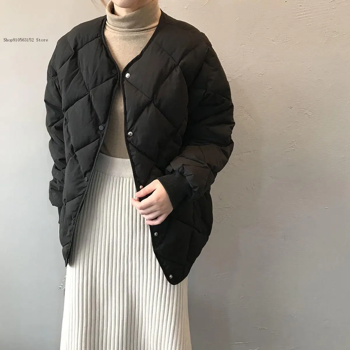 Autumn and Winter Thin Solid Color Loose Round Necked Bread Cotton Jacket Woman Student