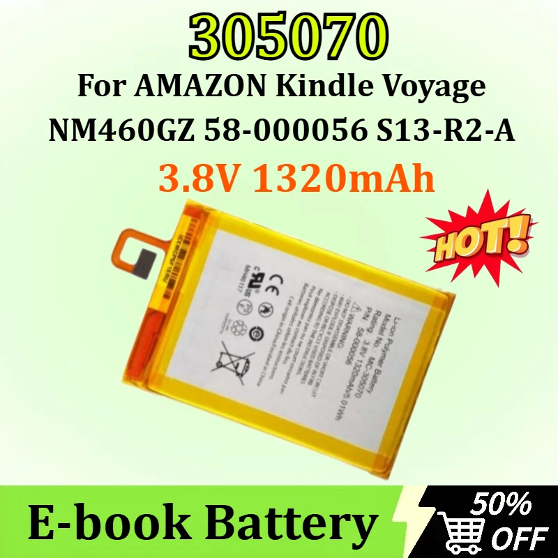 

305070 3.8V 1320mAh E-book Battery for AMAZON Kindle Voyage NM460GZ 58-000056 S13-R2-A MC-305070 S13-R2 MC-Good Quality Battery
