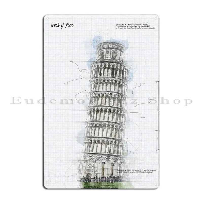 Tower Of Pisa Metal Plaque Poster Decoration Character Party Garage Wall Decor Tin Sign Poster