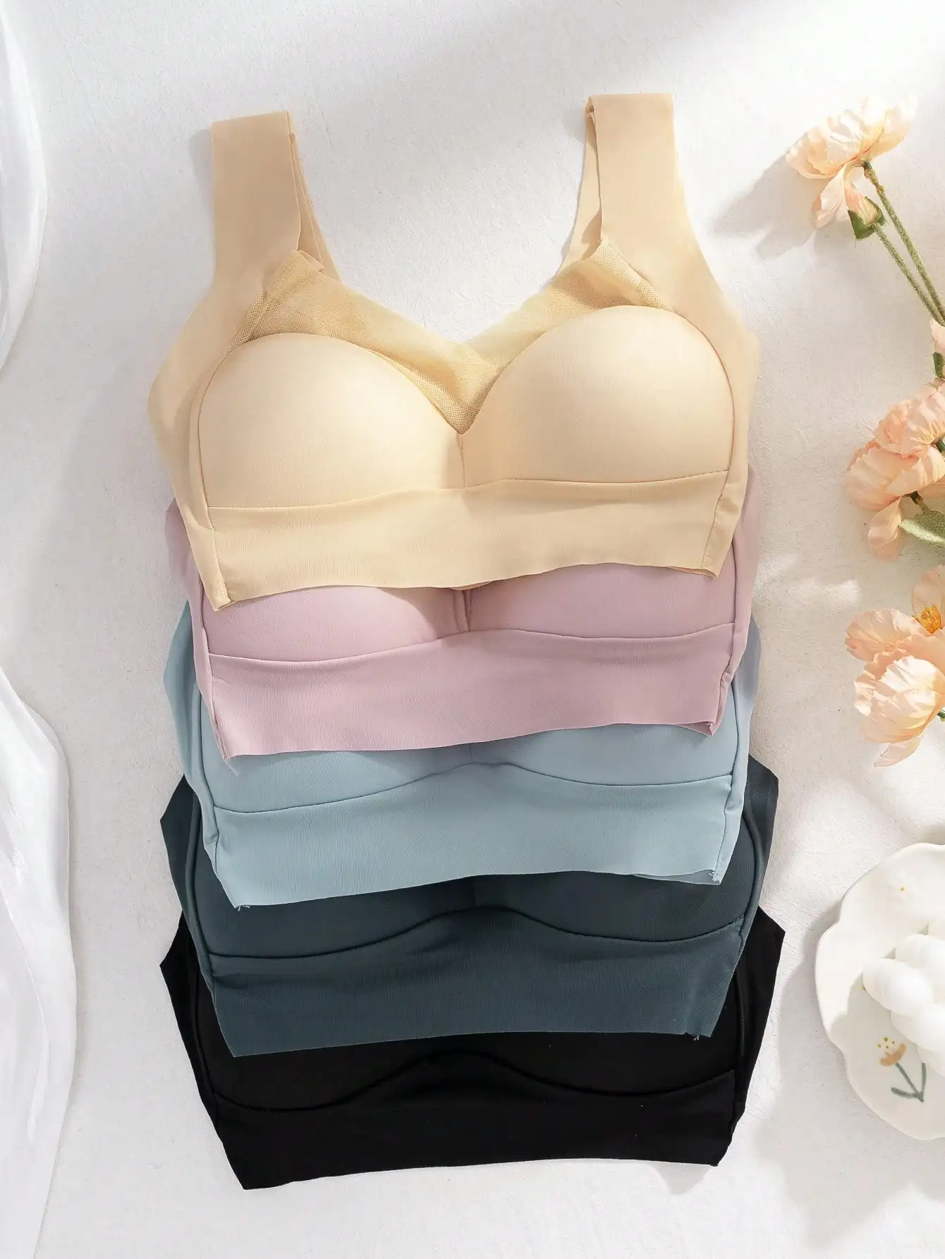 5pcs Women Seamless Ice Silk W - Underwire Bra Padded ulasan dan harga