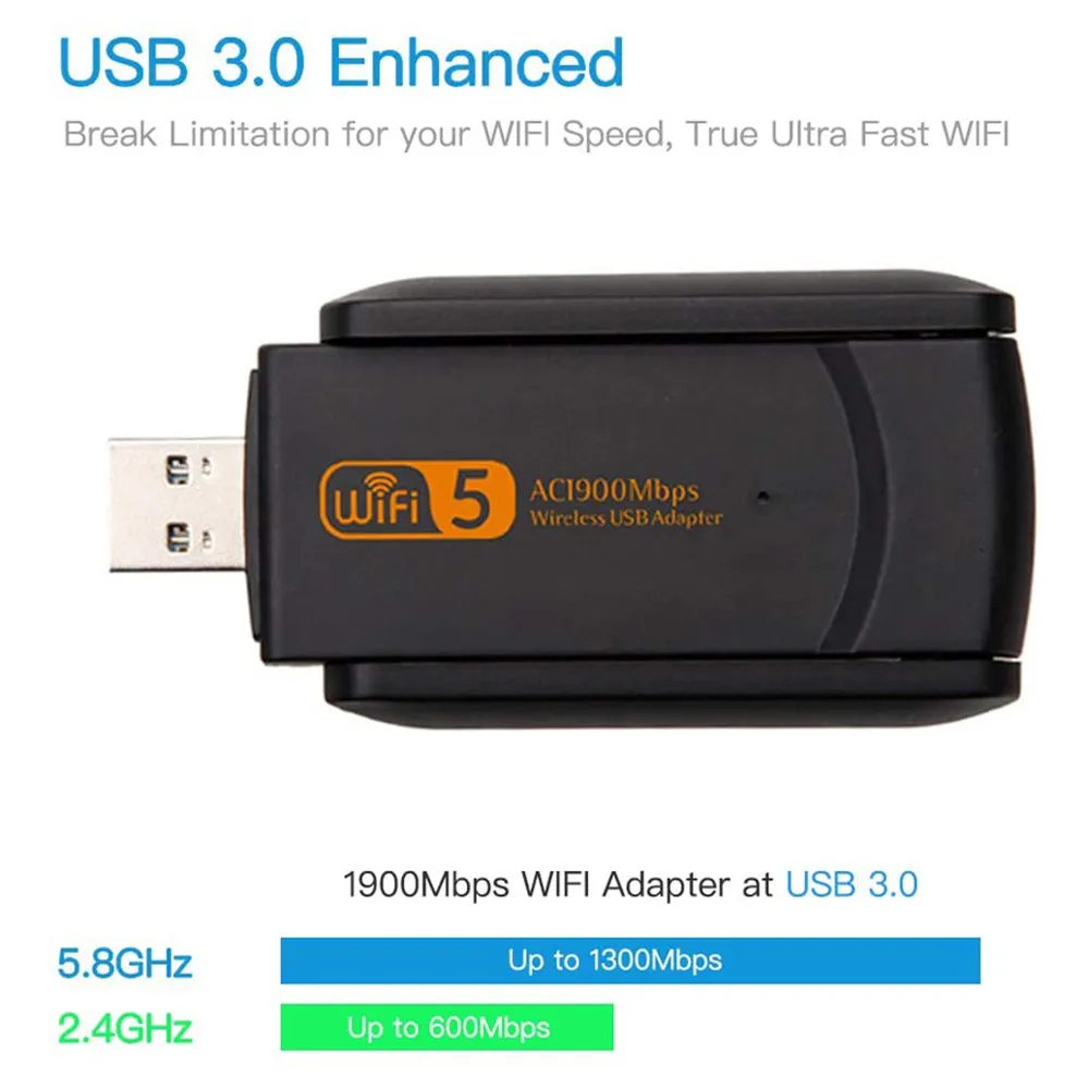 Adaptador de red WIFI para PC y Windows, Dongle inalámbrico de banda Dual USB3.0 de 1900Mbps, 2,4G/5,8G, 802.11AC