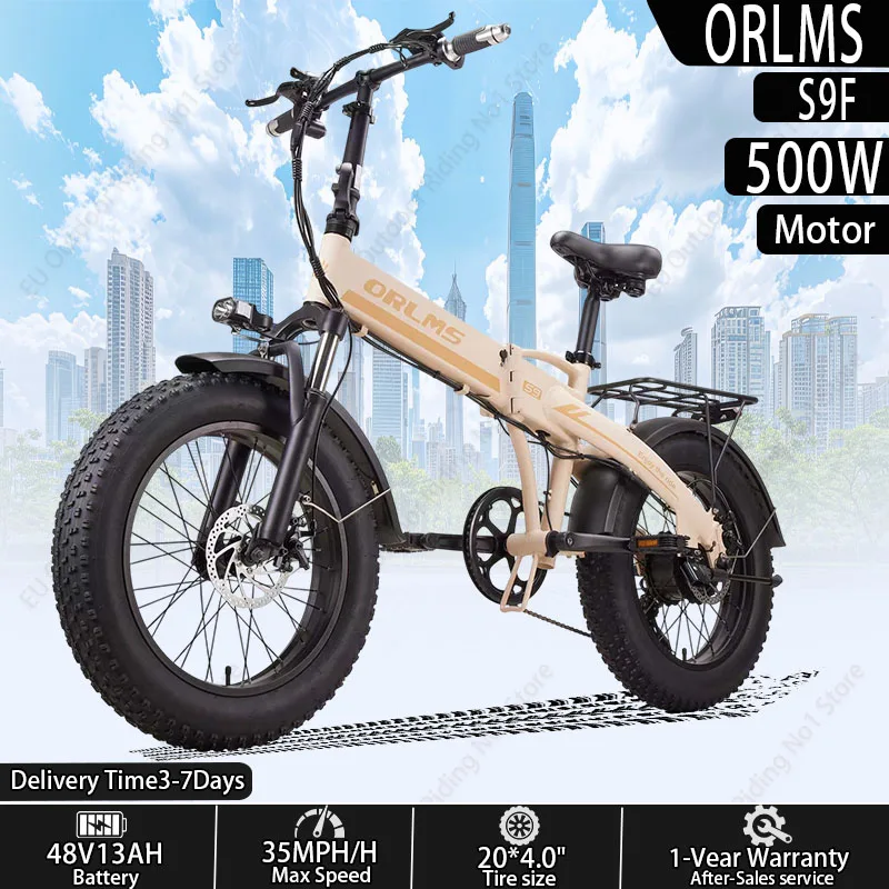 ORLMS S9 Volwassen Elektrische Fiets 500W Motor 48V13AH Lithium Batterij Volledige Vering E-Mtb 20 inch Vetband All-Terrain Opvouwbare E-bikes