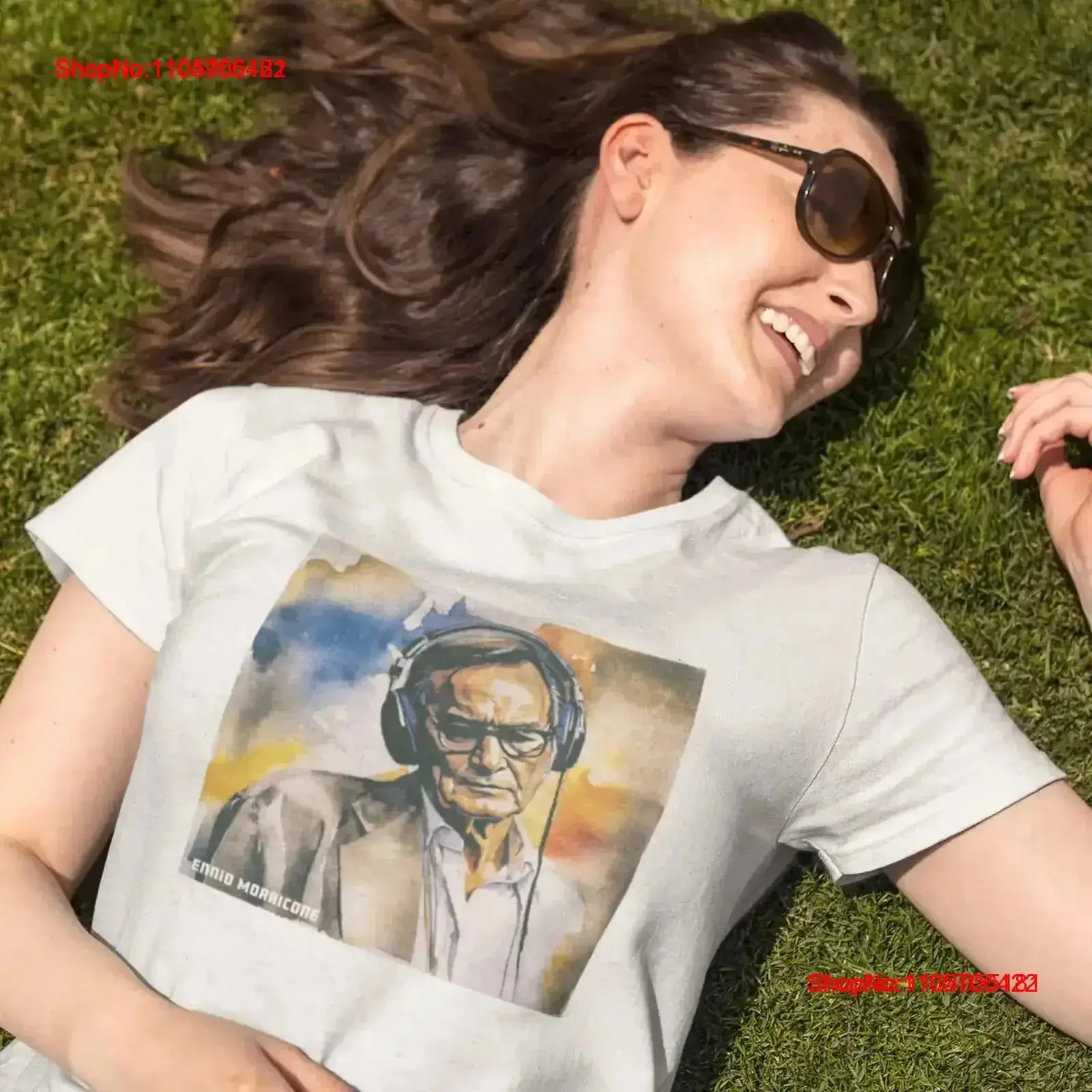 Ennio Morricone Headphones Composer Crewneck T shirt Music Teacher Student vintage Washed graphic Comfortable Versatile fashion