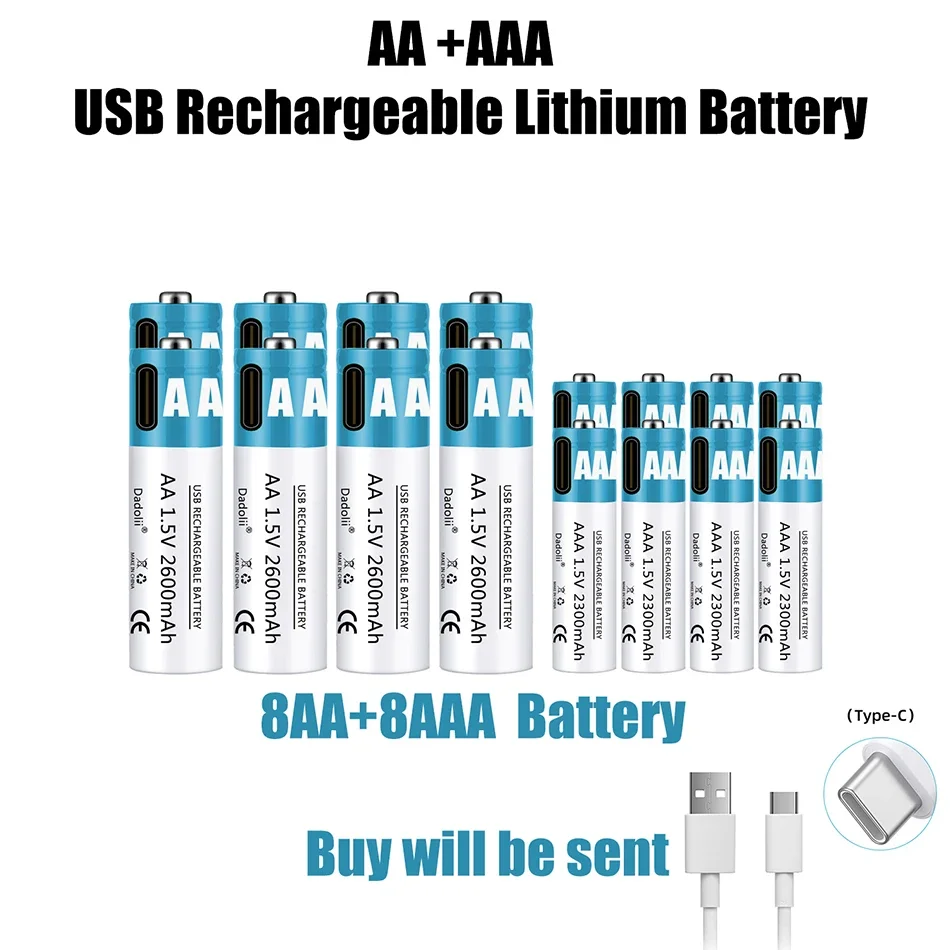 AA AAA 1.5V rechargeable battery 2600mAh rechargeable Lithium ion battery AA 1.5V USB fast charging lithium ion