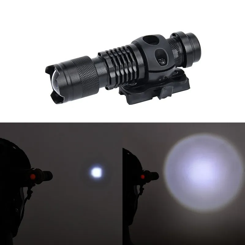 Telescopic Zoom Fast Helmet Light 100Lumens Hunting Military Helmet Lamp Strobe LED Mini Scout Light Hat Clamp Holder Camping