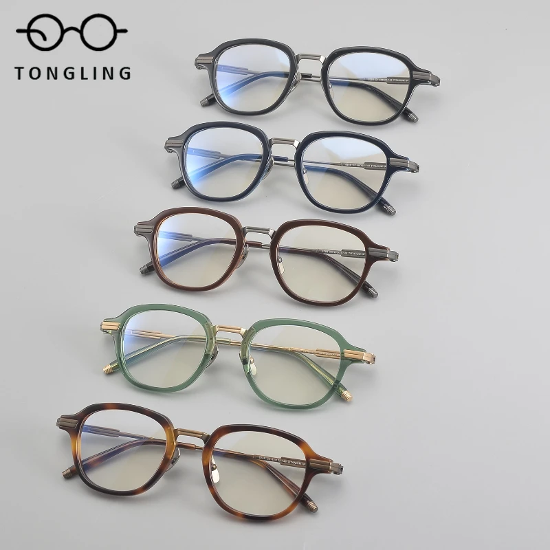 

Fashionable handcrafted large-faced men pure titanium and acetate square eyewear frame can be paired with prescription lenses
