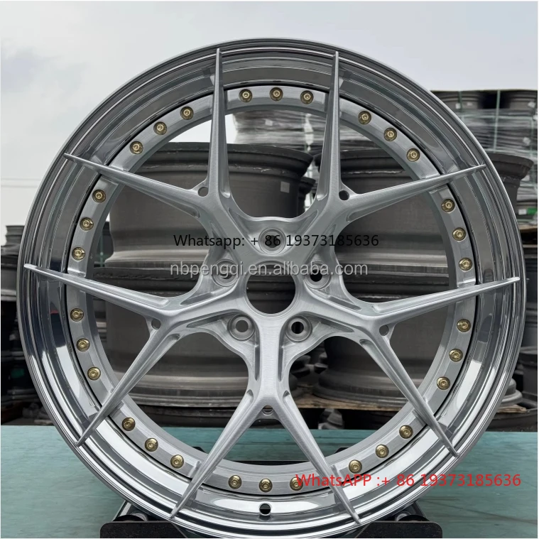 

New Design Multi Spoke Brushed Silver Face Polished Silver Rim with Golden Bolts Aluminum Alloy Forged Wheel Rim with for BMW 3M