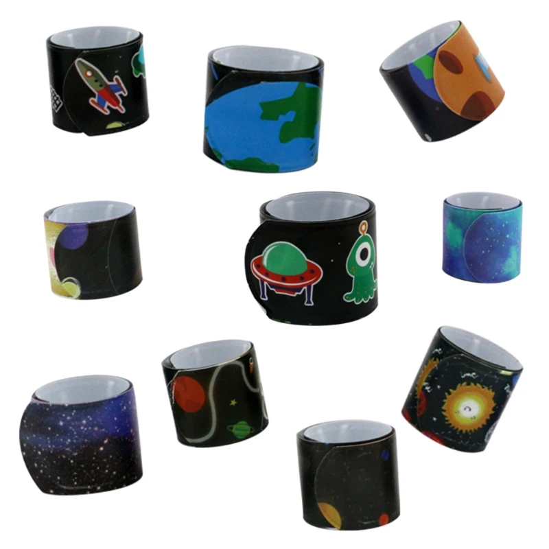 10 pezzi Braccialetti Space Slap Fasce a scatto Premi classe Decorazioni per feste Bomboniere