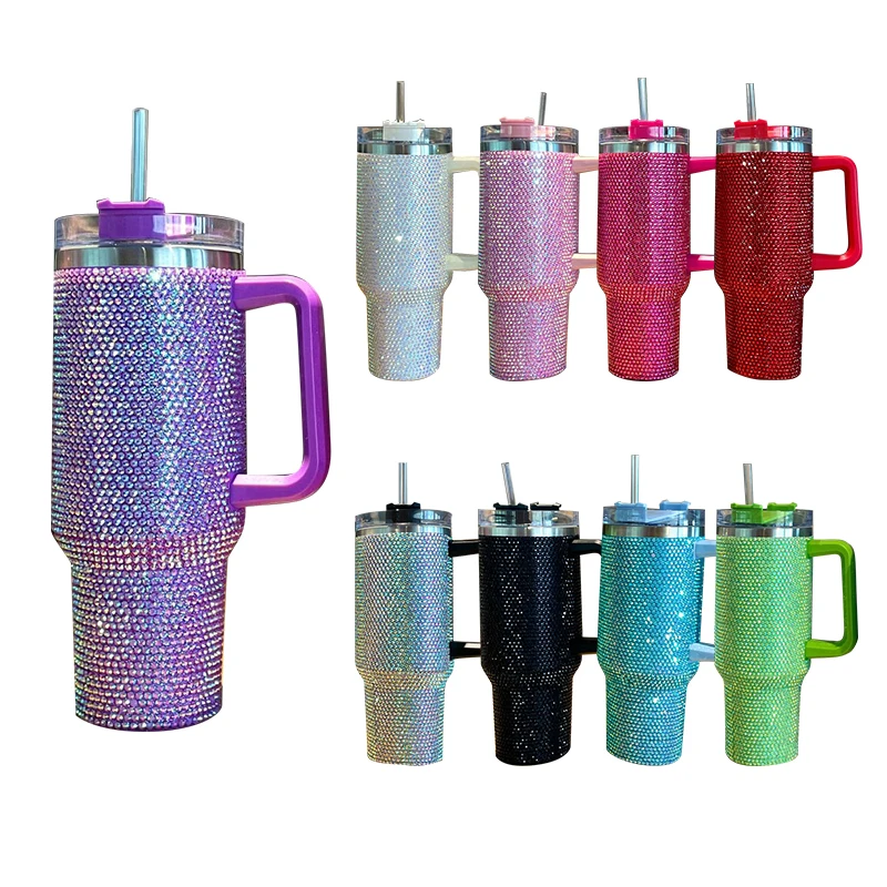 Imagem -06 - Diamond Thermos Cup With Handle Copo Tumbler Café Garrafa de Água Isolada Frascos de Vácuo do Carro Mantenha Frio e Gelo 40oz