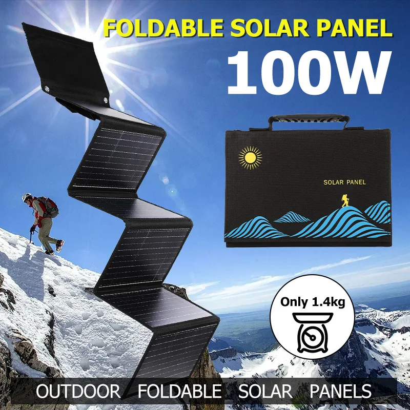 60W 80W 100W Foldable Solar Panel Portable Solar Cell Folding Bag With USB+DC For Outdoor Hiking Camping Mobile Phone Charging