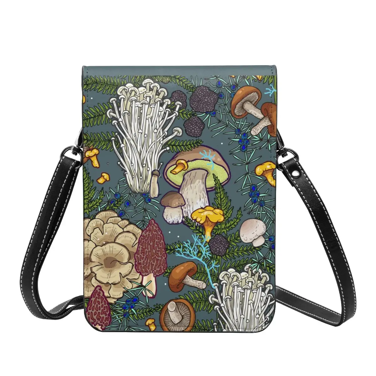 Mushroom Forest Shoulder Bag mushroom Student Bulk Mobile Phone Bag Retro Leather Streetwear Bags