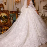 Customized Luxury V-Neck Appliques Sequins Ball Gown Wedding Dresses For Women 2025 Court Train Bride Gowns vestidos de novia - Image 2