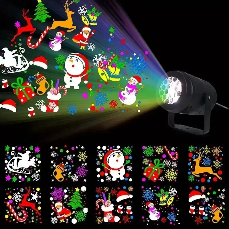 16 أنماط للتدوير عيد الميلاد العارض ضوء LED مصباح للديكور الداخلي في الهواء الطلق عطلة حفلة عيد الميلاد جو الإضاءة