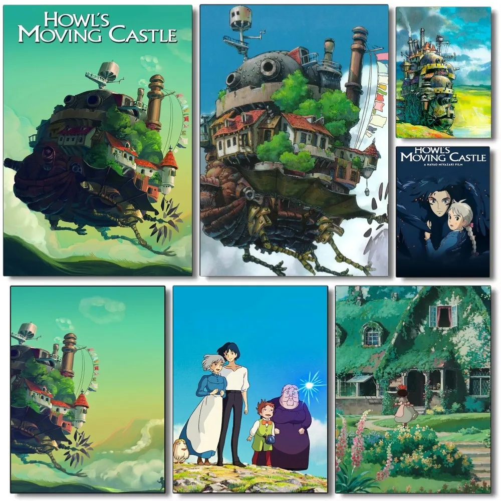 1pc Cartoon Howls Moving Castle Poster Self-adhesive Art Waterproof Paper Sticker Coffee House Bar Room Wall Decor