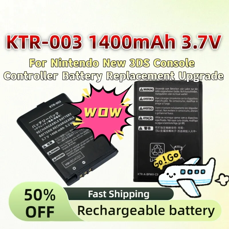 

For Nintendo New 3DS Console Controller Battery Replacement Upgrade KTR-003 1400mAh 3.7V Rechargeable Lithium-ion Battery Pack