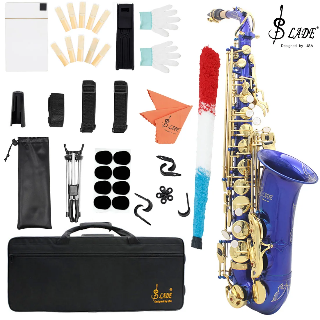 

SLADE Eb Alto Saxophone Blue Gold Key E Flat Alto Sax Set Woodwind Instrument with Carrying Case Mouthpiece Cleaning Brush Parts