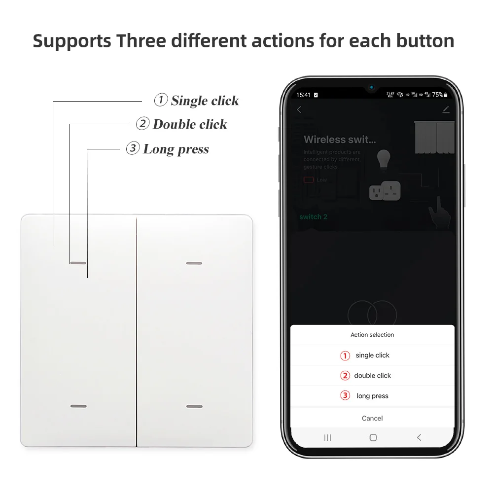 ZigBee Wireless Remote Control Smart Scene Switch Wall Panel Transmitter 1/2/3/4 Gang, Battery Powerd Work with Smart Life/Tuya