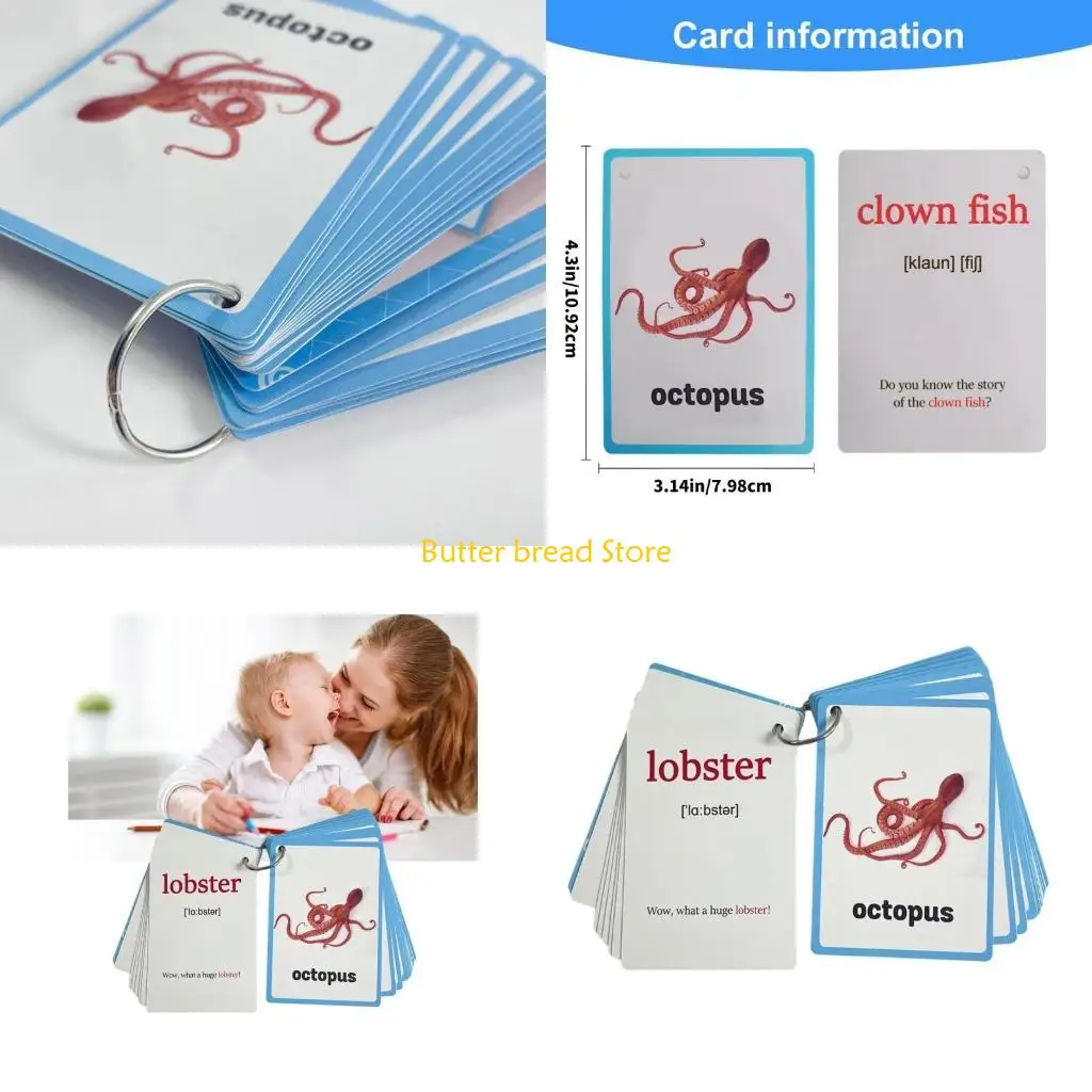 W89C 20Sheet Marine Life Flashcards 11x8cm Sea Creature Flashcards Kid Early Learning Word Card Language Teaching Aid