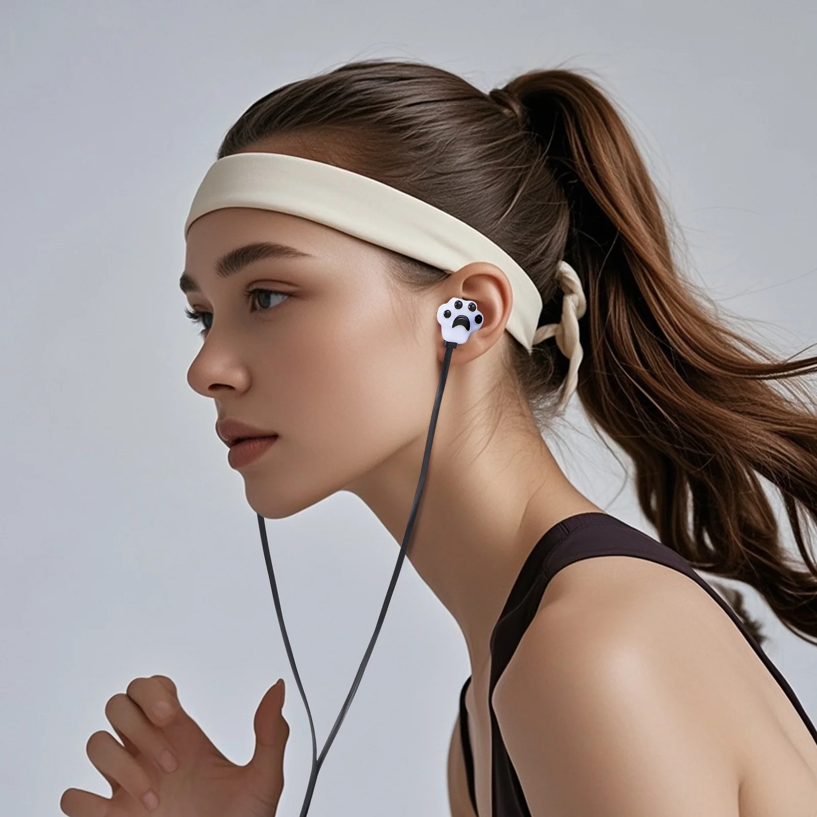 

Shaped Earphones Cartoon Sports Wired with Case Black Cat Headphones for Student