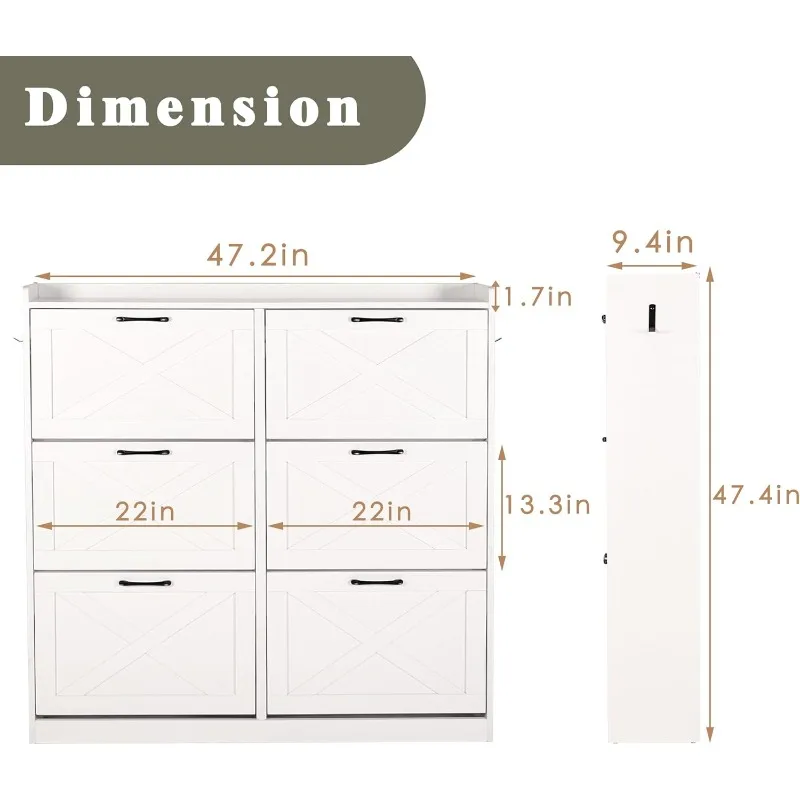 Shoe Cabinet with 6 Flip Drawers,Shoe Storage Cabinet for Entryway,Freestanding Hidden Shoe Cabinet Organizer with Open Storage