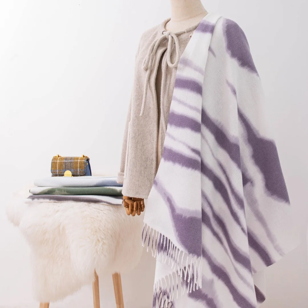 Luxury Brand Cashmere Women Stripe Scarf Winter Warm Shawl and Wrap Bandana Pashmina Female Foulard Square Thick Blanket Poncho