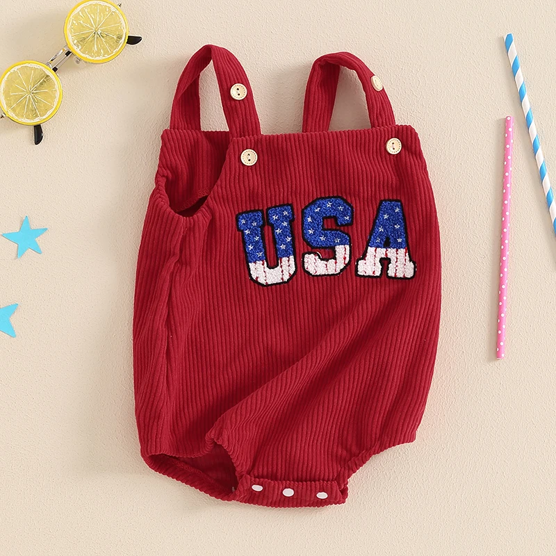 Infant Casual Sleeveless Romper with Embroidered Stars and Stripes Design for Baby s Independence Day Celebration in Soft