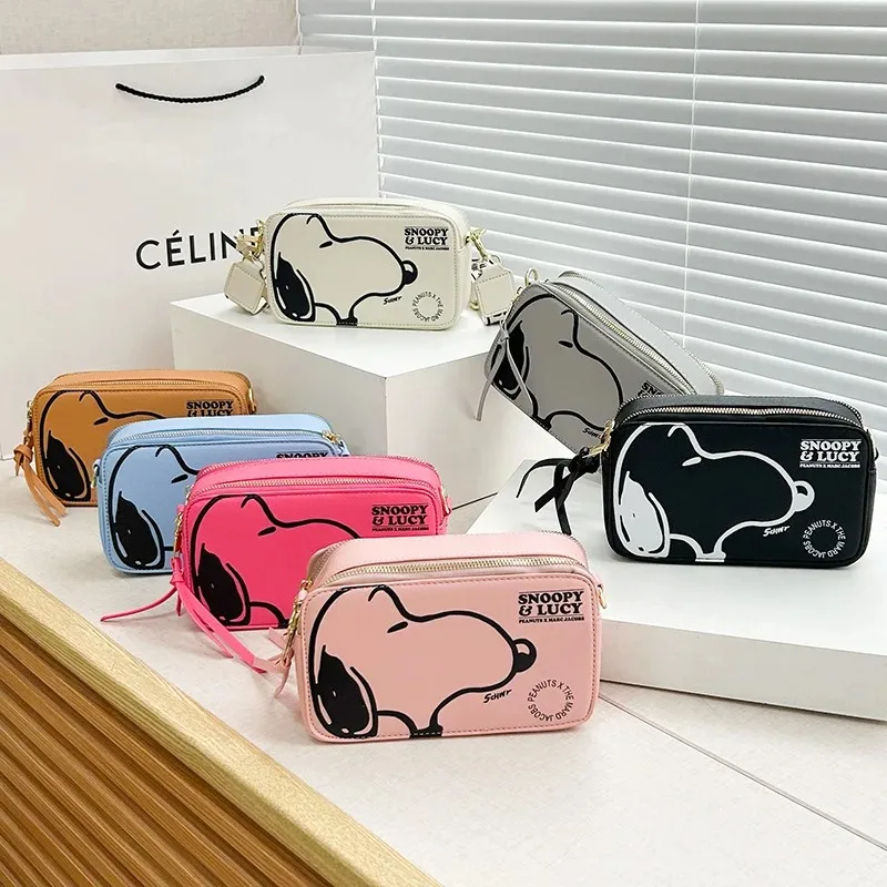 Kawaii Snoopy Women's Shoulder Bag Retro Cartoon Exquisite Camera Bag Fashion Large Capacity Pu Material Lightweight Handbag