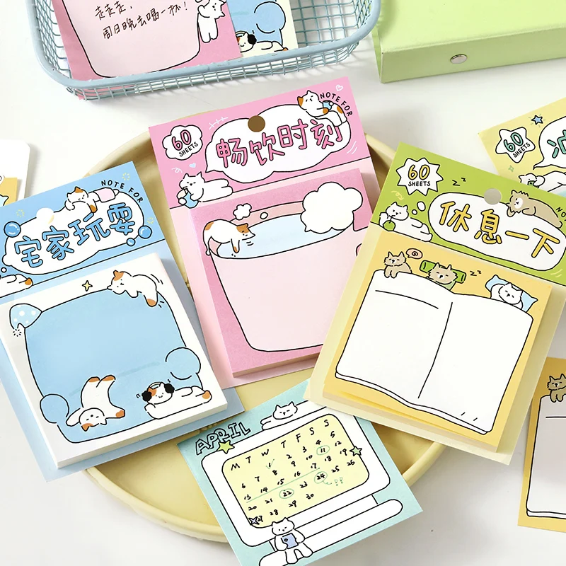 60 sheets of today's Yi Lie series Korean cute animal message notes, N stickers, Kawaii sticky notes, to-do list sticky notes