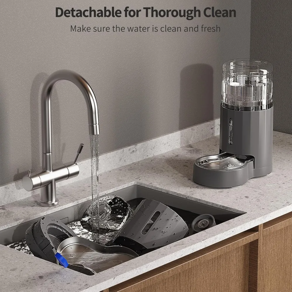 موزع مياه للقطط ووعاء من الفولاذ المقاوم للصدأ، موزع مياه الجاذبية الأوتوماتيكي للقطط أو الكلاب الصغيرة والمتوسطة الحجم، سعة كبيرة #5