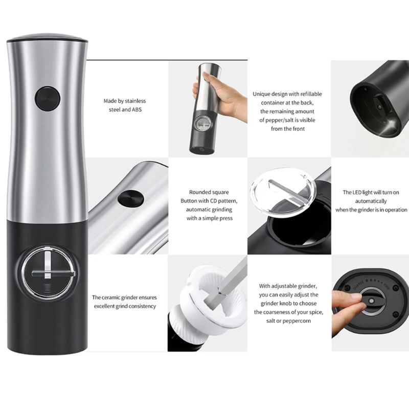 ไฟฟ้าเกลือและเครื่องบดพริกไทยสแตนเลสอัตโนมัติเครื่องบดเกลือDropshipping