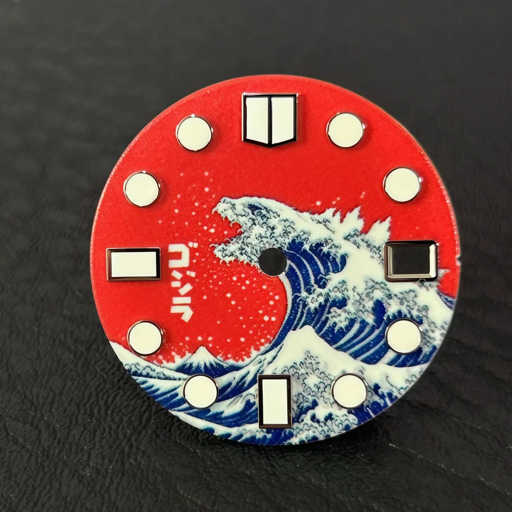 28.5mm Green Luminous Monster Wave Watch Dial for NH35 NH36 Automatic Movement Red Art Mechanical Watch DIY Mod Parts